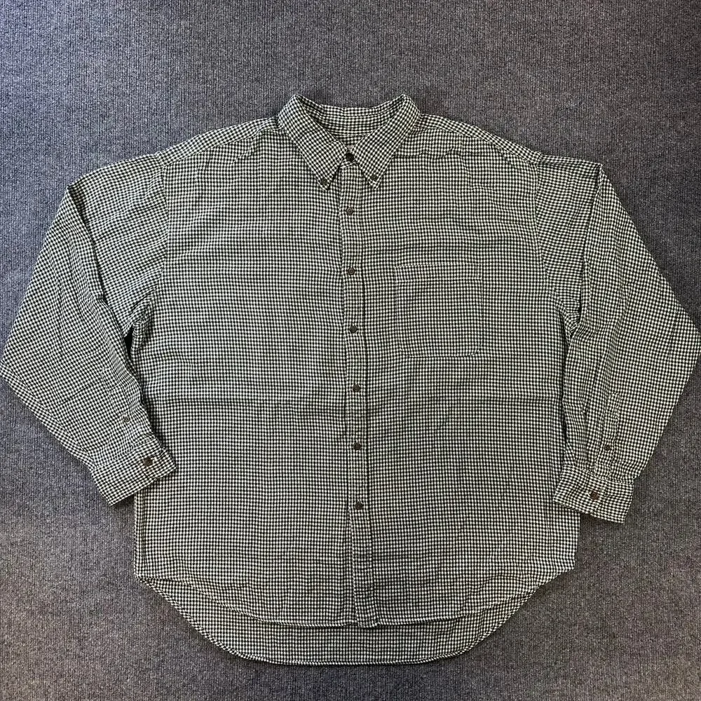 Vtg J. Crew Oarsman Men's Cottage Cotton Twill Houndstooth Button Down Shirt XL